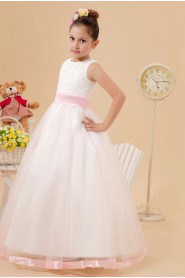 Organza Jewel Neckline Ankle-Length A-Line Dress with Embroidery 