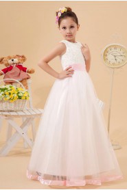 Organza Jewel Neckline Ankle-Length A-Line Dress with Embroidery 