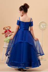 Organza Straps Neckline Ankle-Length A-line Dress with Embroidery and Short Sleeves