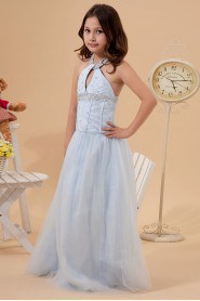 Tulle Halter Neckline Floor Length A-Line Dress with Beaded