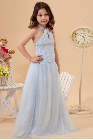 Tulle Halter Neckline Floor Length A-Line Dress with Beaded