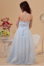 Tulle Halter Neckline Floor Length A-Line Dress with Beaded