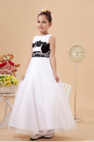 Satin and Tulle Jewel Neckline Ankle-Length A-Line Dress