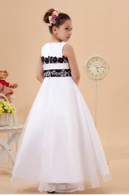 Satin and Tulle Jewel Neckline Ankle-Length A-Line Dress