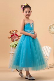 Tulle Sweetheart Tea-Length A-Line Dress with Embroidery