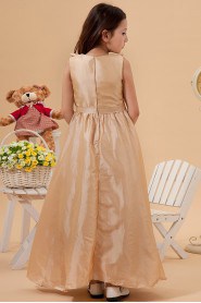 Taffeta Jewel Neckline Ankle-Length Column Dress with Ruffle