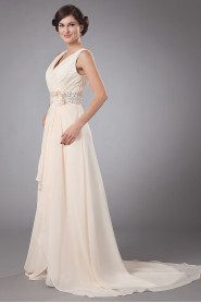 Chiffon V-Neckline A-Line Dress with Embroidery and Flower