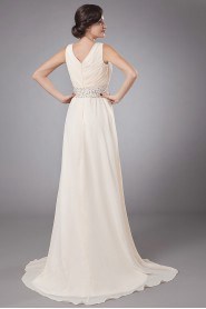 Chiffon V-Neckline A-Line Dress with Embroidery and Flower