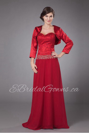 Charmeuse and Chiffon Sweetheart Floor Length A-line Dress with Jacket