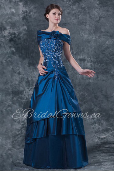 Taffeta Strapless Floor Length Ball Gown Dress with Embroidery