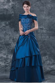 Taffeta Strapless Floor Length Ball Gown Dress with Embroidery