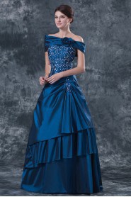 Taffeta Strapless Floor Length Ball Gown Dress with Embroidery