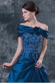 Taffeta Strapless Floor Length Ball Gown Dress with Embroidery