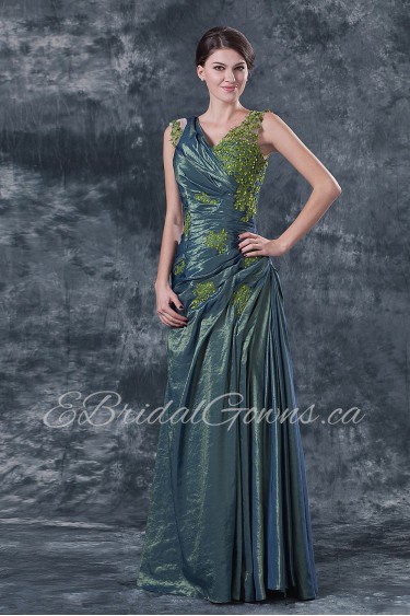 Satin V-Neckline Floor Length A-line Dress