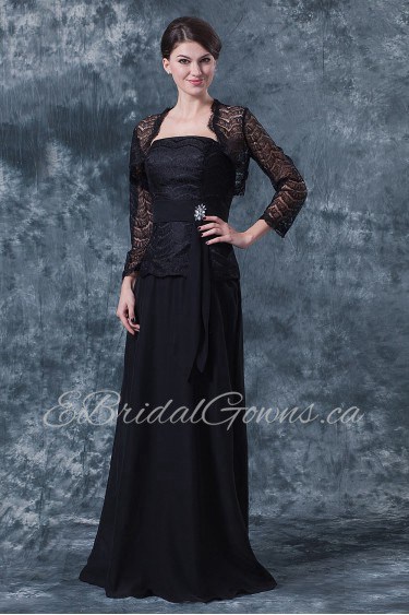 Chiffon Strapless Floor Length A-line Dress with Lace and Jacket