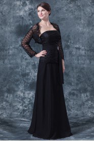 Chiffon Strapless Floor Length A-line Dress with Lace and Jacket