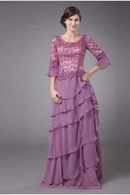 Chiffon and Lace Scoop Neckline Floor Length A-line Dress