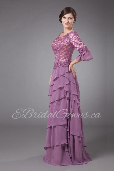 Chiffon and Lace Scoop Neckline Floor Length A-line Dress