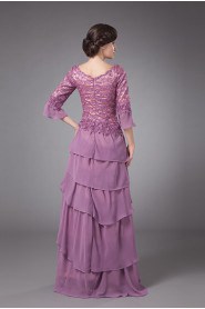 Chiffon and Lace Scoop Neckline Floor Length A-line Dress