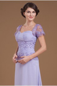 Chiffon Sweetheart Floor Length A-line Dress with Short Sleeves