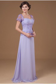 Chiffon Sweetheart Floor Length A-line Dress with Short Sleeves