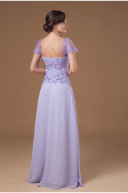 Chiffon Sweetheart Floor Length A-line Dress with Short Sleeves