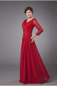 Chiffon V-Neckline Floor Length Empire Dress with Long Sleeves