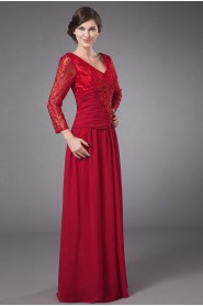 Chiffon V-Neckline Floor Length Empire Dress with Long Sleeves