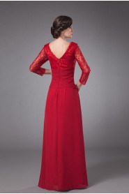 Chiffon V-Neckline Floor Length Empire Dress with Long Sleeves