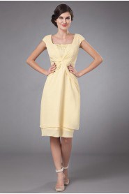 Chiffon Square Neckline Short Dress with Ruffle and Cap-Sleeves