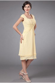 Chiffon Square Neckline Short Dress with Ruffle and Cap-Sleeves