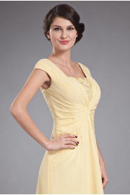 Chiffon Square Neckline Short Dress with Ruffle and Cap-Sleeves