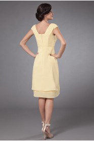 Chiffon Square Neckline Short Dress with Ruffle and Cap-Sleeves