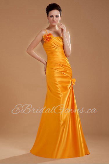 Taffeta One-Shoulder Floor Length Sheath Dress with Hand-made Flower