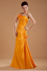 Taffeta One-Shoulder Floor Length Sheath Dress with Hand-made Flower