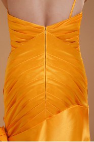 Taffeta One-Shoulder Floor Length Sheath Dress with Hand-made Flower