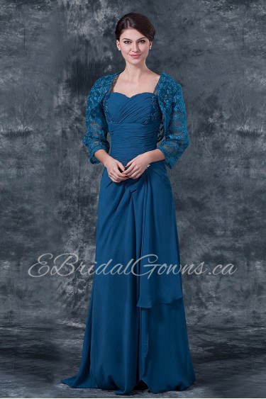 Chiffon Sweetheart Floor Length Column Dress with Ruffle and Jacket