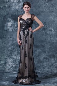 Lace Sweetheart Floor Length Sheath Dress with Embroidery and Ruffle