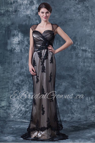 Lace Sweetheart Floor Length Sheath Dress with Embroidery and Ruffle