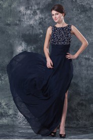 Chiffon Round Neckline A-line Dress with Beaded