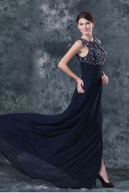 Chiffon Round Neckline A-line Dress with Beaded