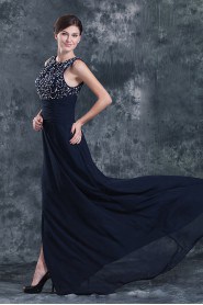 Chiffon Round Neckline A-line Dress with Beaded