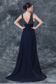 Chiffon Round Neckline A-line Dress with Beaded