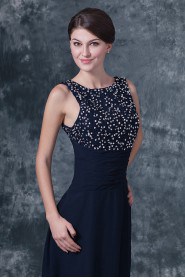 Chiffon Round Neckline A-line Dress with Beaded