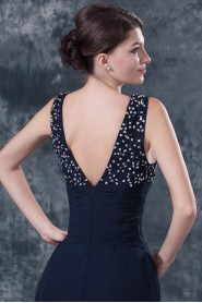 Chiffon Round Neckline A-line Dress with Beaded