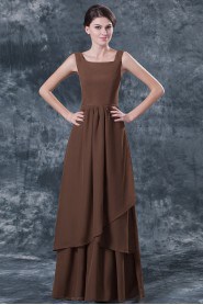 Chiffon Square Neckline Floor Length A-line Dress with Ruffle