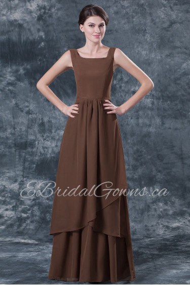 Chiffon Square Neckline Floor Length A-line Dress with Ruffle