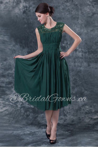 Chiffon Jewel Neckline Short Dress