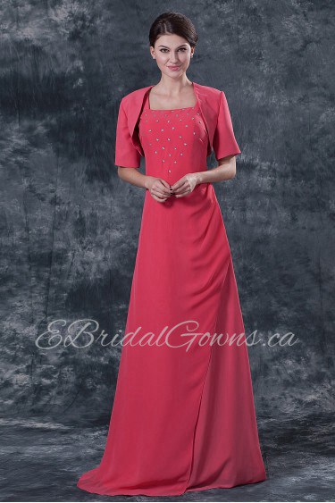 Chiffon Square Neckline Floor Length A-line Dress with Jacket