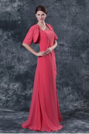 Chiffon Square Neckline Floor Length A-line Dress with Jacket